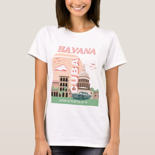 ハバナキューバレトロヴィンテージアート Tシャツ (正面)