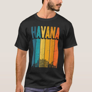ハバナキューバレトロヴィンテージサンセットスカイラインハバナ Tシャツ