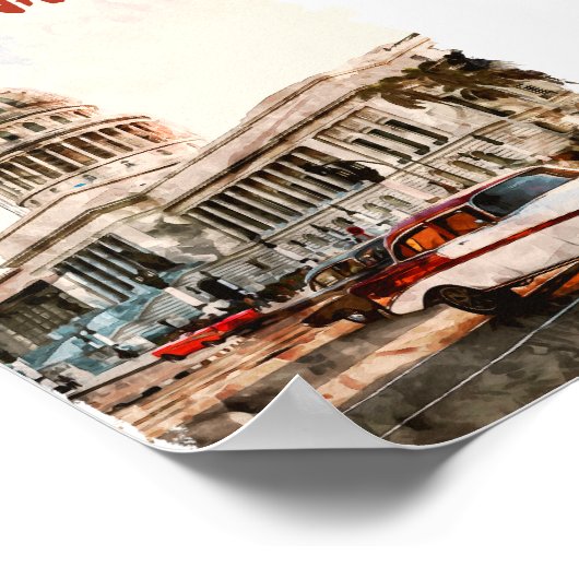 ハバナキューバヴィンテージ旅行水の色 ポスター (角)