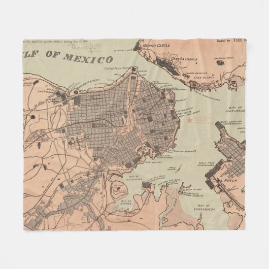 ハバナキューバ(1898年) 2のヴィンテージの地図 フリースブランケット (正面(横))