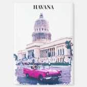 ハバナスタイリッシュキューバヴィンテージ旅行水の色 マグネット (正面)