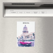 ハバナスタイリッシュキューバヴィンテージ旅行水の色 マグネット (インサイチュ (食洗機))