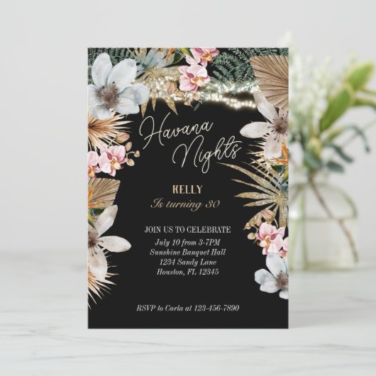 ハバナナイトトロピカルフローラキューバ30歳の誕生日 招待状 (スタンド正面)