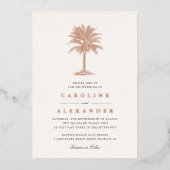 ハバナパーム |ヴィンテージのヤシ結婚の木 箔招待状 (正面)