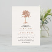 ハバナパーム |ヴィンテージのヤシ結婚の木 箔招待状 (立ち正面)