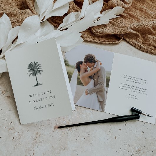 ハバナパーム |ヴィンテージの結婚Palm Treeの写真 サンキューカード