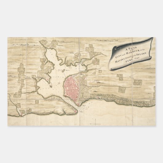 ハバナヴィンテージの地図(1740年) 長方形シール (正面)