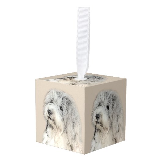 ハバナ人(金ゴールド·サブ絵画ル)ズ-オリジナル·ドッグ·アート キューブオーナメント (正面アングル)