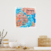 ハバナ図解入りの、写真付きのキューバ旅行ポスターマップ ポスター (キッチン)