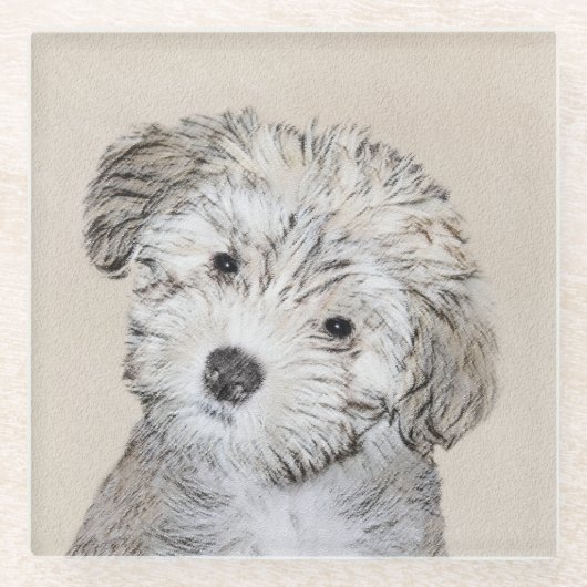 ハバナ絵画の子犬のアート – かわいいオリジナル ガラスコースター (正面)