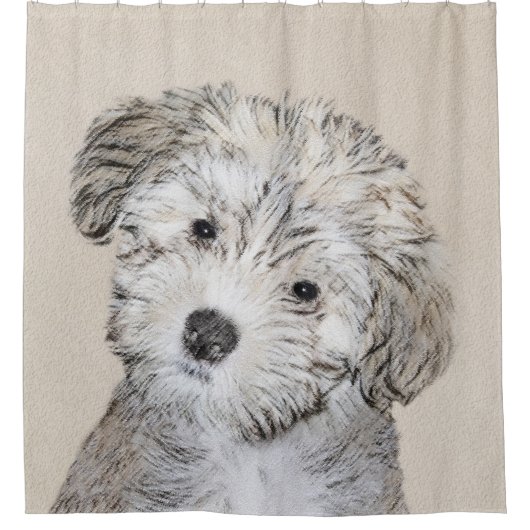 ハバナ絵画の子犬のアート – かわいいオリジナル シャワーカーテン (正面)