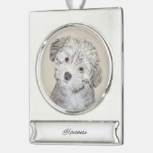 ハバナ絵画の子犬のアート – かわいいオリジナル シルバープレートバナーオーナメント (左)