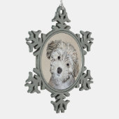 ハバナ絵画の子犬のアート – かわいいオリジナル スノーフレークピューターオーナメント (左)