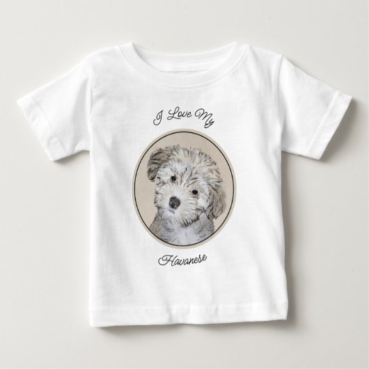 ハバナ絵画の子犬のアート – かわいいオリジナル ベビーTシャツ (正面)