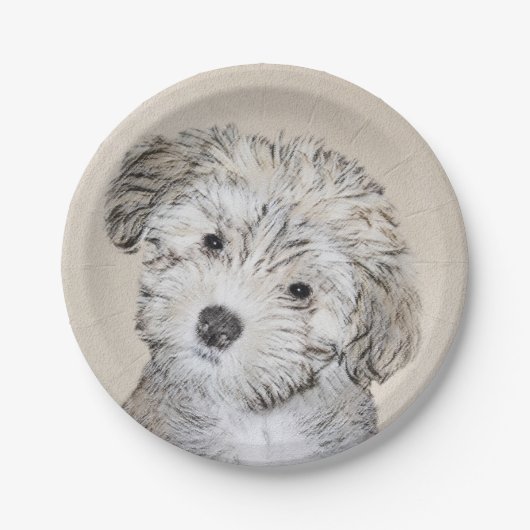 ハバナ絵画の子犬のアート – かわいいオリジナル ペーパープレート (正面)