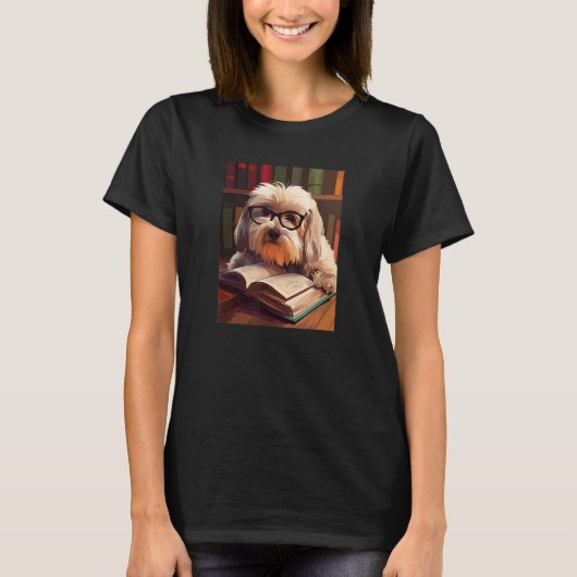 ハバナ読スのおもしろい犬本愛好家 Tシャツ (正面)