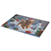 ハバナ走スのクリスマス帽子と雪 カッティングボード (角)