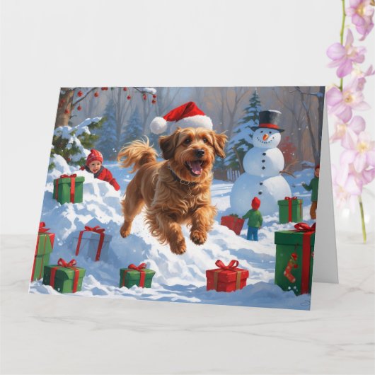 ハバナ走スのクリスマス帽子と雪 カード (蘭)