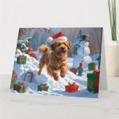 ハバナ走スのクリスマス帽子と雪 カード (正面)