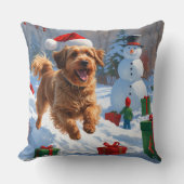 ハバナ走スのクリスマス帽子と雪 クッション (正面)