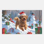 ハバナ走スのクリスマス帽子と雪 長方形シール (正面)