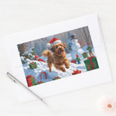 ハバナ走スのクリスマス帽子と雪 長方形シール (封筒)