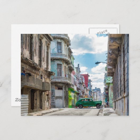 ハバナ通りカーキューバ旅行写真 ポストカード (正面/裏面)