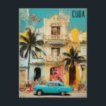 ハバナ・キューバ・ミックスド・メディア・トラベル ポストカード<br><div class="desc">キューバのキューバの旅行はがきを誰でも受け取りたいと思うハバナの混合メディアイラストレーションを搭載したキューバの旅行はがき!</div>