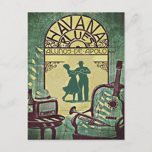 ハバナ・ブルース、踊り・カップル、パーティー、ヴィンテージ インビテーションポストカード (正面)