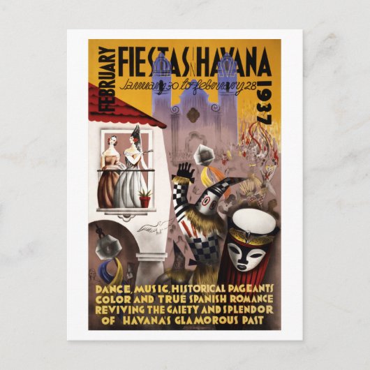 ハバナ・ヴィンテージの2月のフィエスタのポスター ポストカード (正面)