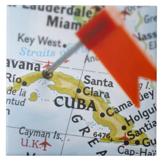 ハバナ、地図、クローズアップのキューバに置かれるピンの地図を描いて下さい タイル (正面)