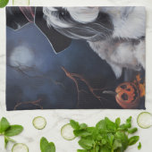 ハバニーズかぼちゃハロウィーン怖い キッチンタオル (折り畳み)