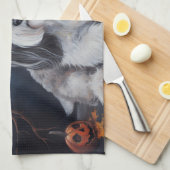 ハバニーズかぼちゃハロウィーン怖い キッチンタオル (四つ折り)