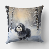 ハバニーズが雪のクリスマスを祝う クッション (裏面)