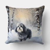 ハバニーズが雪のクリスマスを祝う クッション (正面)
