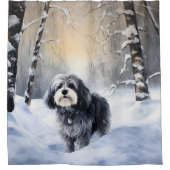 ハバニーズが雪のクリスマスを祝う シャワーカーテン (正面)