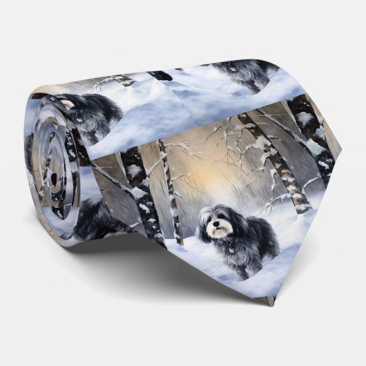 ハバニーズが雪のクリスマスを祝う ネクタイ (ロール)