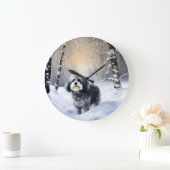 ハバニーズが雪のクリスマスを祝う ラージ壁時計 (ホーム)
