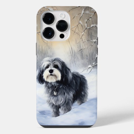ハバニーズが雪のクリスマスを祝う iPhoneケース (裏面)
