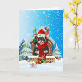 ハバニーズと雪とクリスマスプレゼント カード (黄色い花)