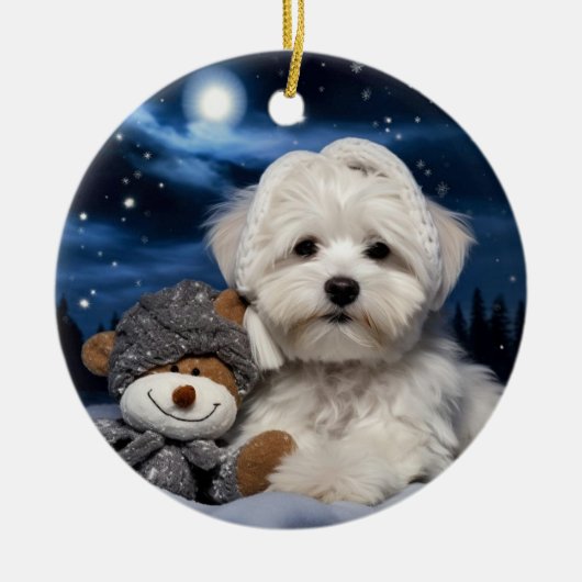 ハバニーズのクリスマス、犬の記念品、犬の恋人のgif セラミックオーナメント (正面)