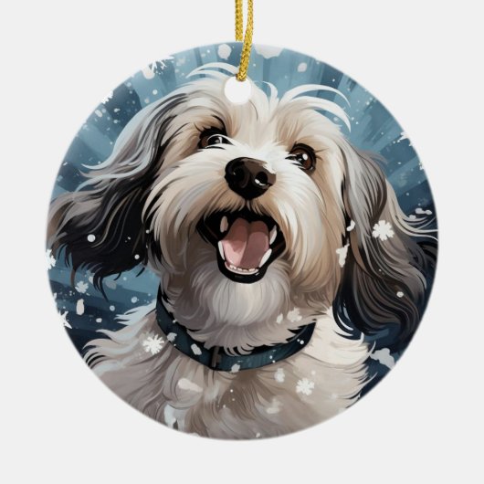 ハバニーズのクリスマス、犬の記念品、犬の恋人のgif セラミックオーナメント (正面)