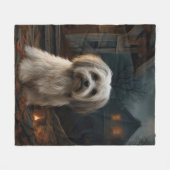 ハバニーズのハロウィーン怖い フリースブランケット (正面(横))