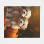 ハバニーズの子犬の秋デライトカボチャ フリースブランケット (正面(横))