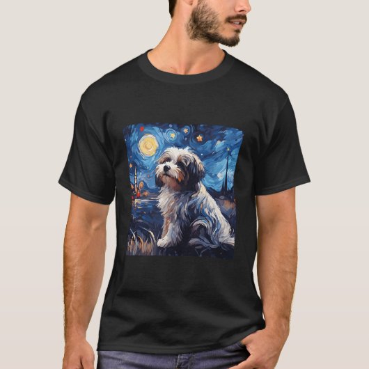 ハバニーズの星の夜の犬のママの犬のパパ Tシャツ (正面)