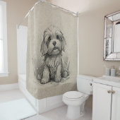 ハバニーズの漫画の子犬ポーズブラウン シャワーカーテン (インサイチュ)