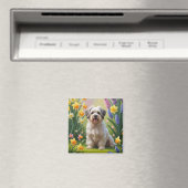 ハバニーズの犬と春の花の絵画 マグネット (インサイチュ (食洗機))