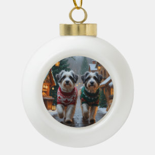 ハバニーズの犬 クリスマス スノー ホリデー セラミックボールオーナメント