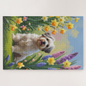 ハバニーズの犬 春の花の絵 ジグソーパズル (横)