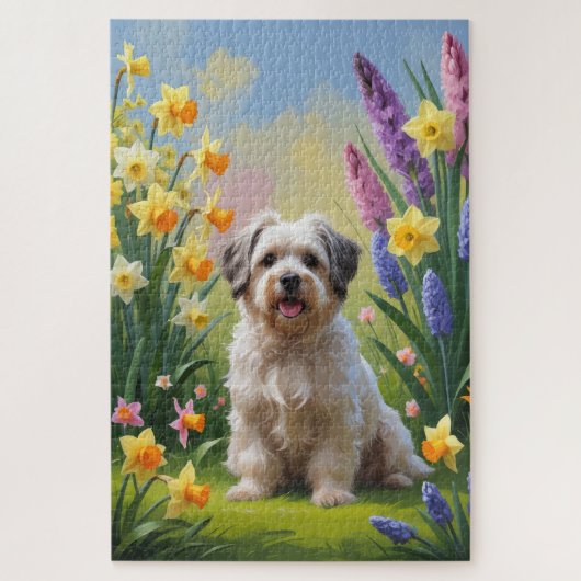 ハバニーズの犬 春の花の絵 ジグソーパズル (縦)